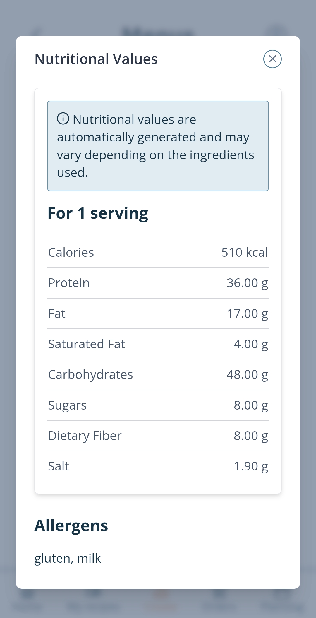 GastronomIA nutritional values